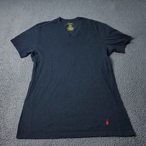 Polo Ralph Lauren Slim Fit V Neck Shirt Short Sleeve Mens L Large Black